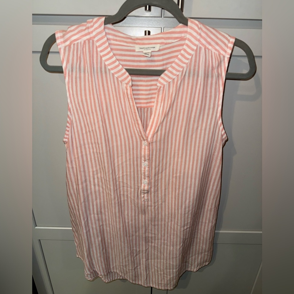 BeachLunchLounge Sleeveless Striped Button Tank Pink White | Size M | 💕